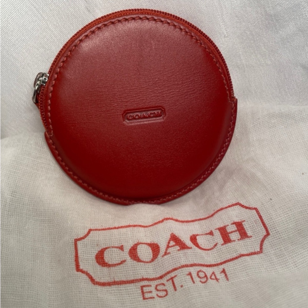 Vintage Coach Red Leather Coin Pouch NWOT